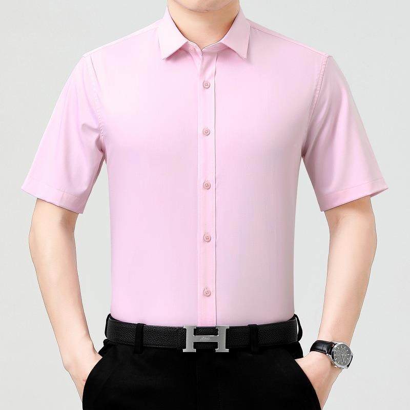 主推爆款夏装年男式商务班正装上7688-M纯色百搭蚕桑丝短中袖衬衫