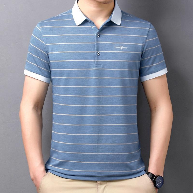 高端冰丝弹力男士恤短2253-VV袖年夏季款商务翻衫新领保罗男款