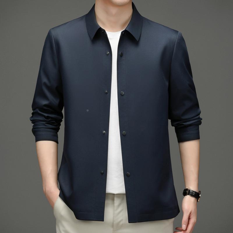 中年套2222-PP男士爸爸春秋领外套新商务休闲翻中老款年男装夹克