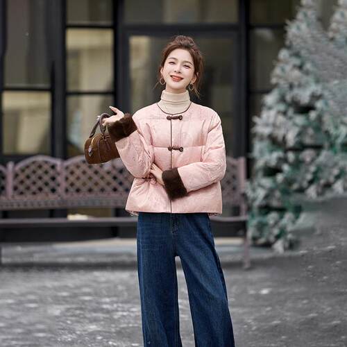 新中式雅提花扣羽盘绒服女秋冬新款古大YE6527-1气复保致暖外套