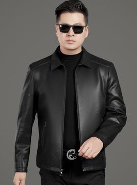 春秋季86885新海宁皮衣男士绵夹羊皮克软商款务中年爸爸皮翻领外