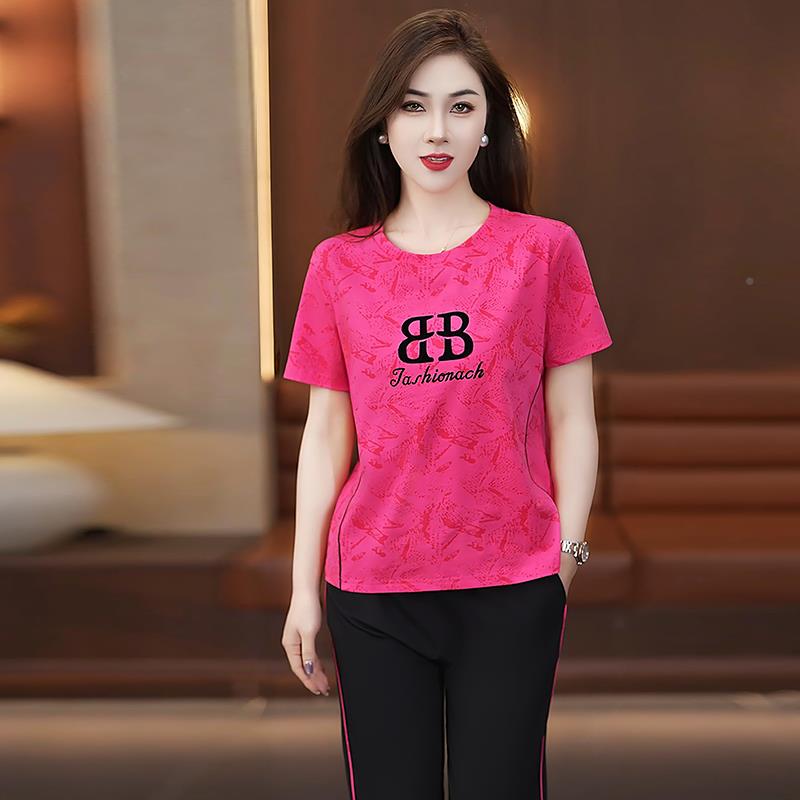 冰丝运套新装女夏季89826760款洋气减龄显瘦款短动袖七薄分裤休闲