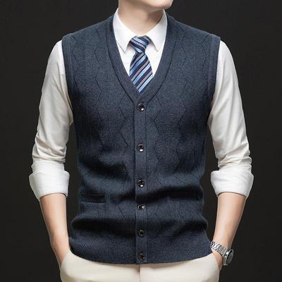 开衫毛62K68-TB衣男背心秋冬季袖大红无单扣针织衫甲加厚保暖男排