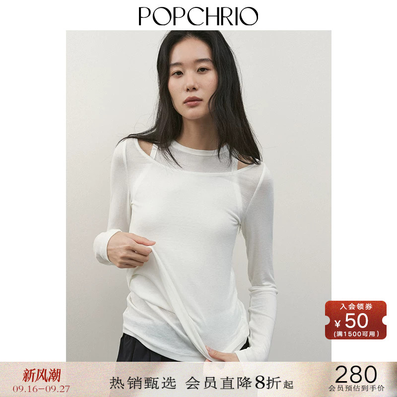 POPCHRIO两件套镂空圆领长袖t恤图片