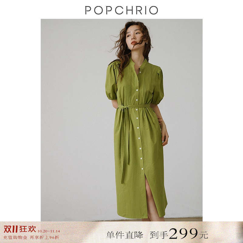 法式复古棉质立领连衣裙