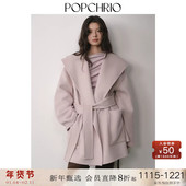 POPCHRIO欧可芮100%初剪羊毛高级感大翻领短款 双面呢大衣毛呢外套