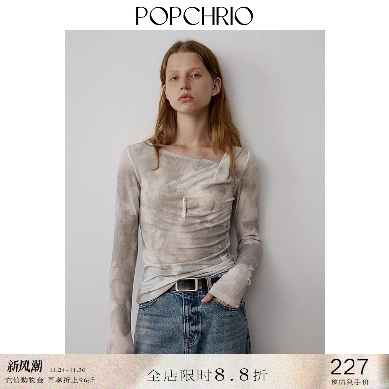 POPCHRIO不对称斜肩醋酸打底衫