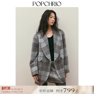 短款 复古格子羊毛双面毛呢大衣呢子西装 外套小个子 到手799元