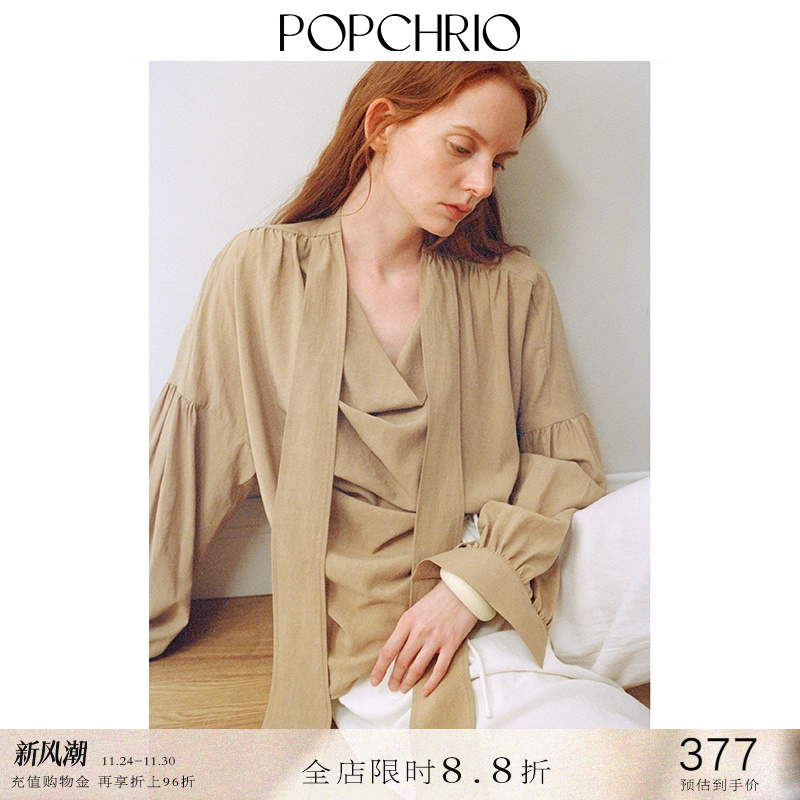 POPCHRIO法式飘带荡领衬衫上衣