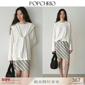 05新品 简约宽松连帽披肩叠穿长袖 T恤套装 落肩圆领打底衫 上衣女