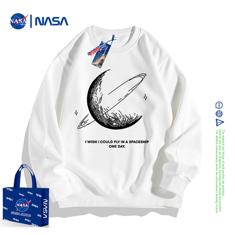 NASA联名圆领卫衣男春秋潮流时尚情侣纯色宽松外套女长袖套头上衣