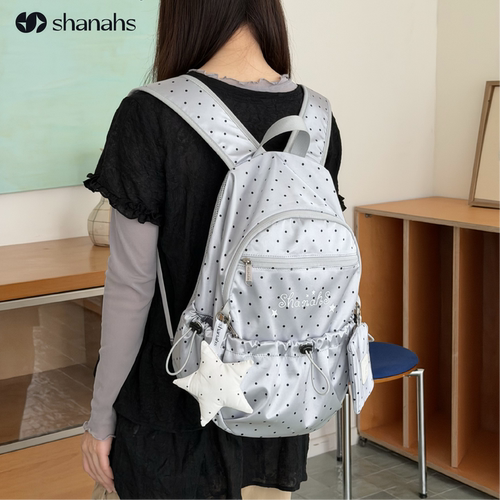shanahs韩系波点轻便通勤双肩包
