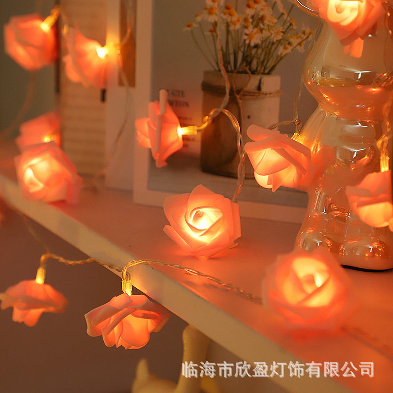 LED仿真玫瑰花小彩灯串情人节求婚场景装饰灯浪漫表白婚庆布置灯