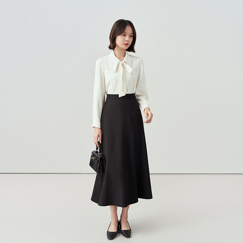 黑色高腰A字长裙 通勤正装西装半裙 职业面试半身裙