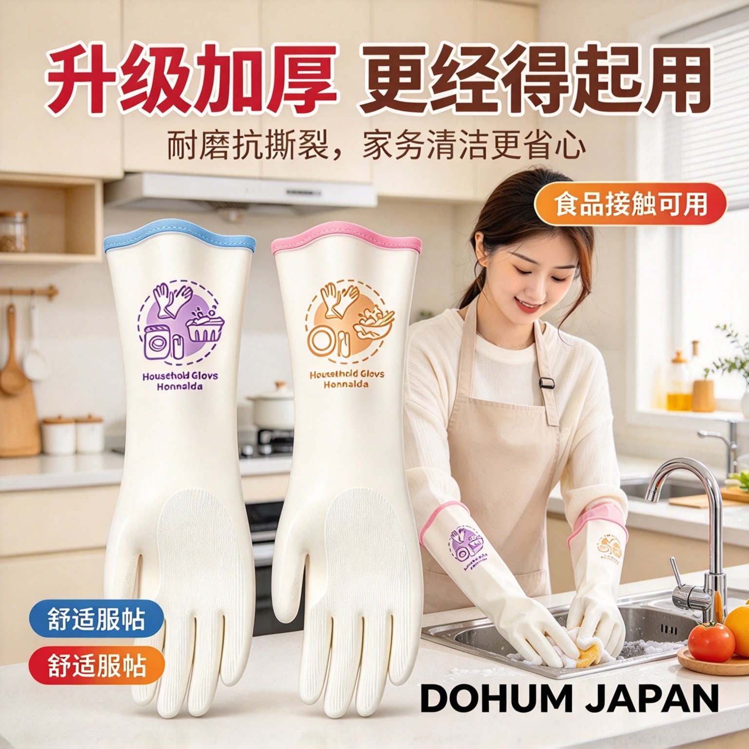 日本丁腈洗碗手套家务厨房耐用刷碗神器防水加长加厚第一名女专用