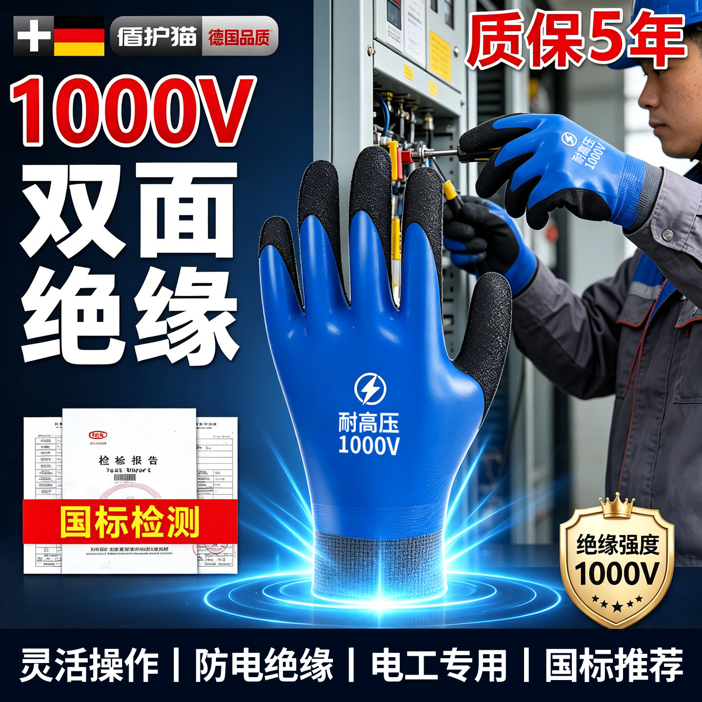 绝缘手套电工380v用低压防电专业防触电1000v高压带电作业防静电