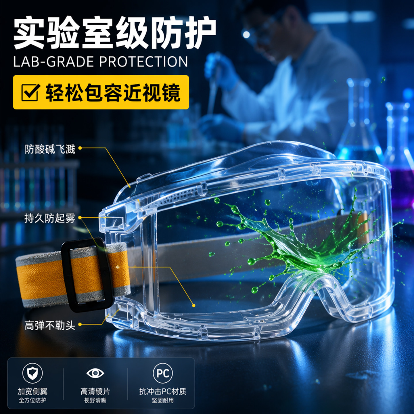 化学实验室专用护目镜放毒眼镜防酸碱全封闭化学品防毒眼罩防飞溅
