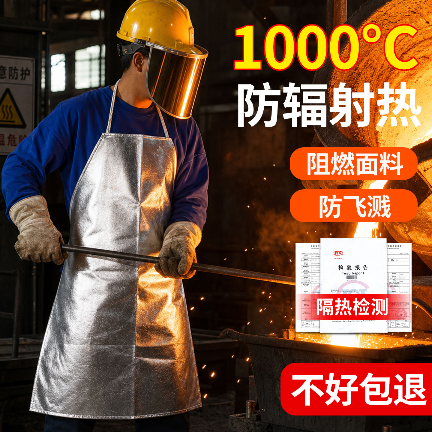 1000度防热辐射铝箔防烫围裙耐高温隔热服反穿大褂阻燃防护服防火