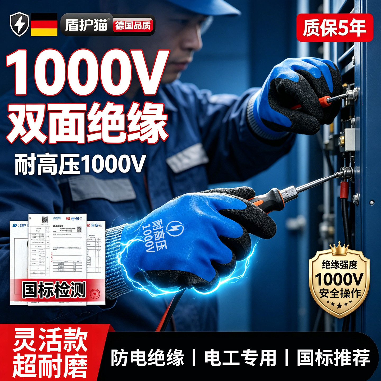 绝缘手套电工380v用低压防电专业防触电1000v高压带电作业防静电