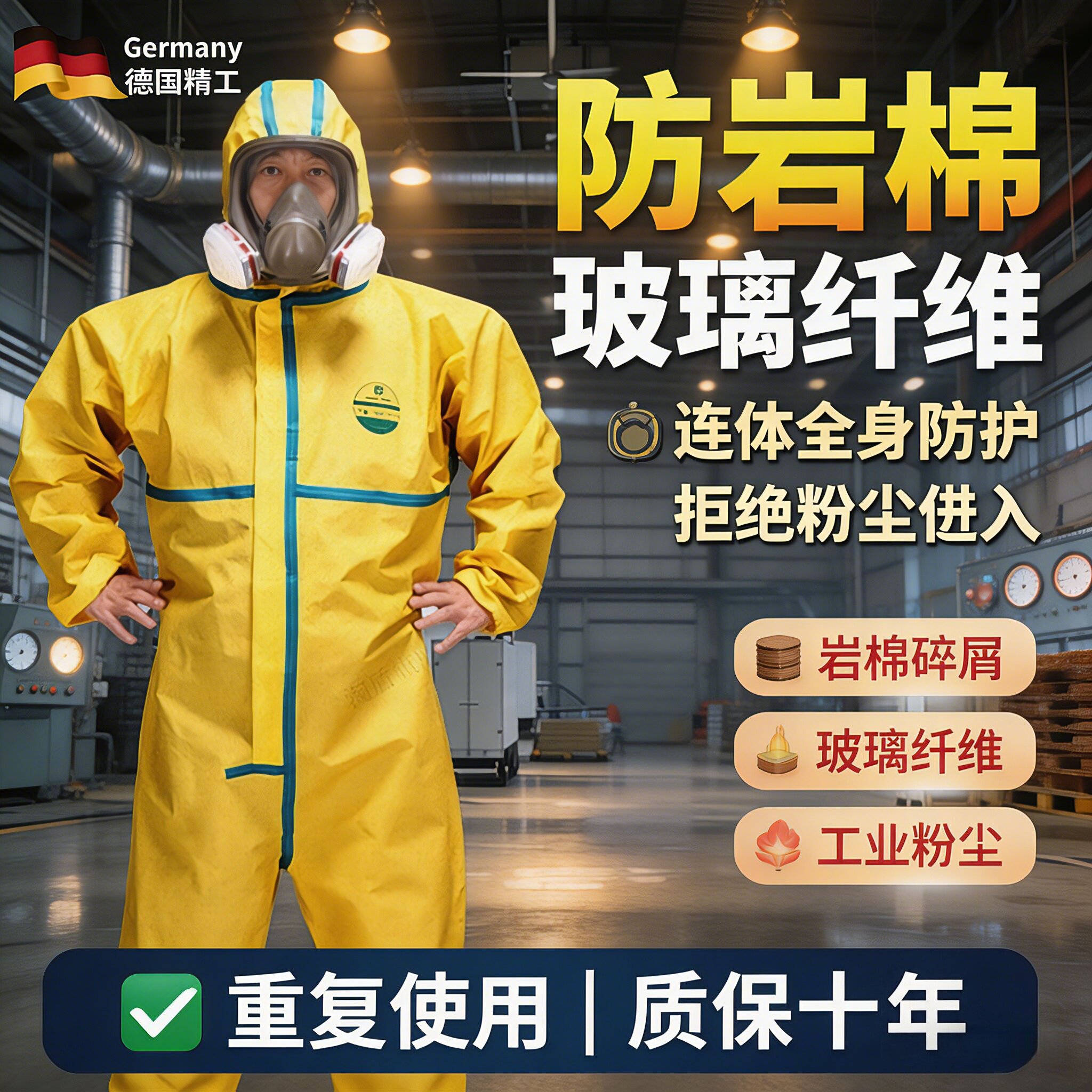 玻璃纤维工作服防岩棉防护服透气防粉尘连体全身保温棉防粉尘石棉