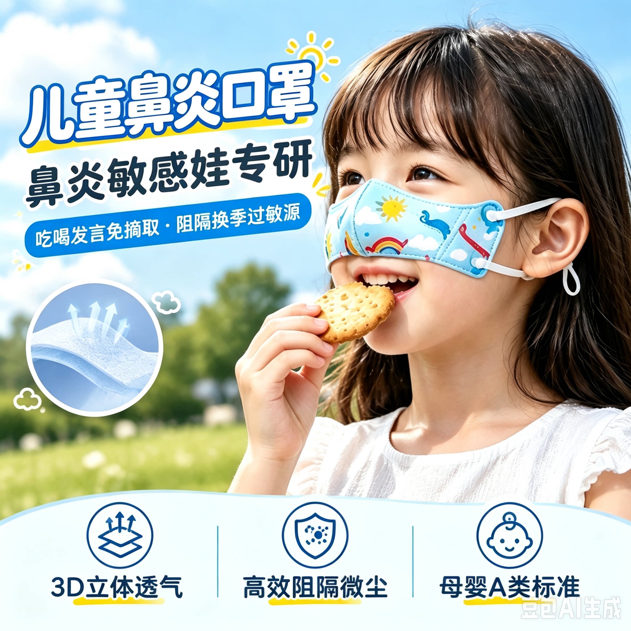 儿童鼻炎鼻罩口罩护鼻子专用防花粉尘螨过敏性3D立体透气防尘