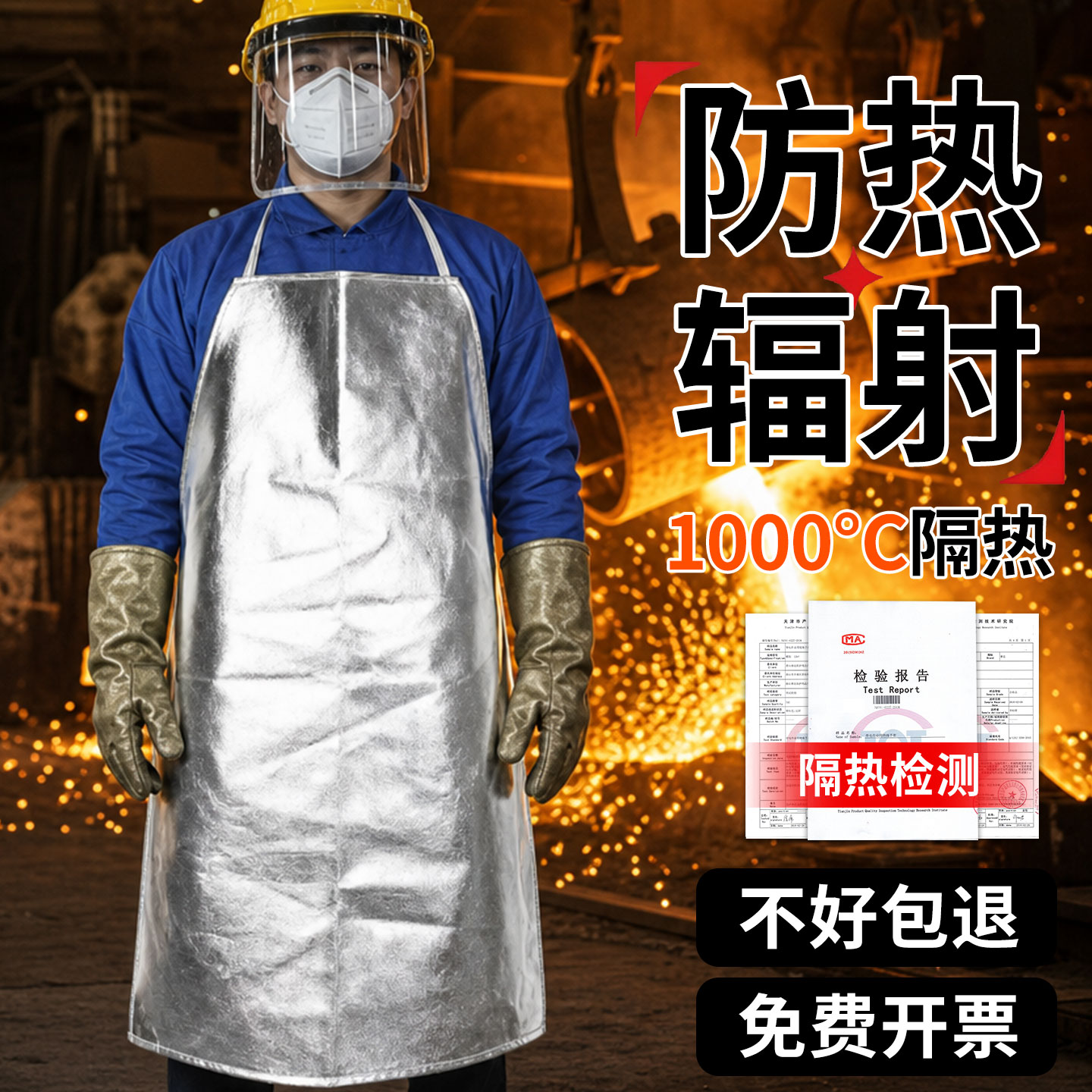 防热辐射铝箔围裙耐高温隔热服反穿大褂阻燃防护服1000度防火防烫