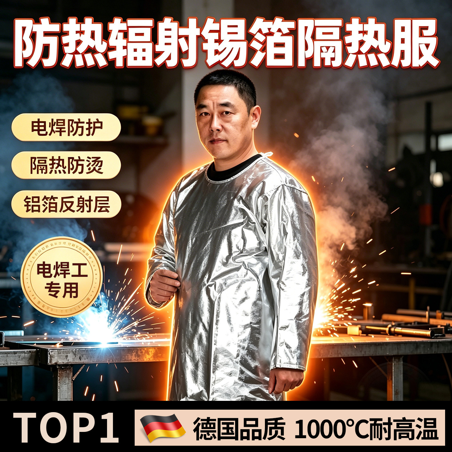 防热辐射铝箔耐高温隔热服焊工专用阻燃防护服1000度防火防烫围裙
