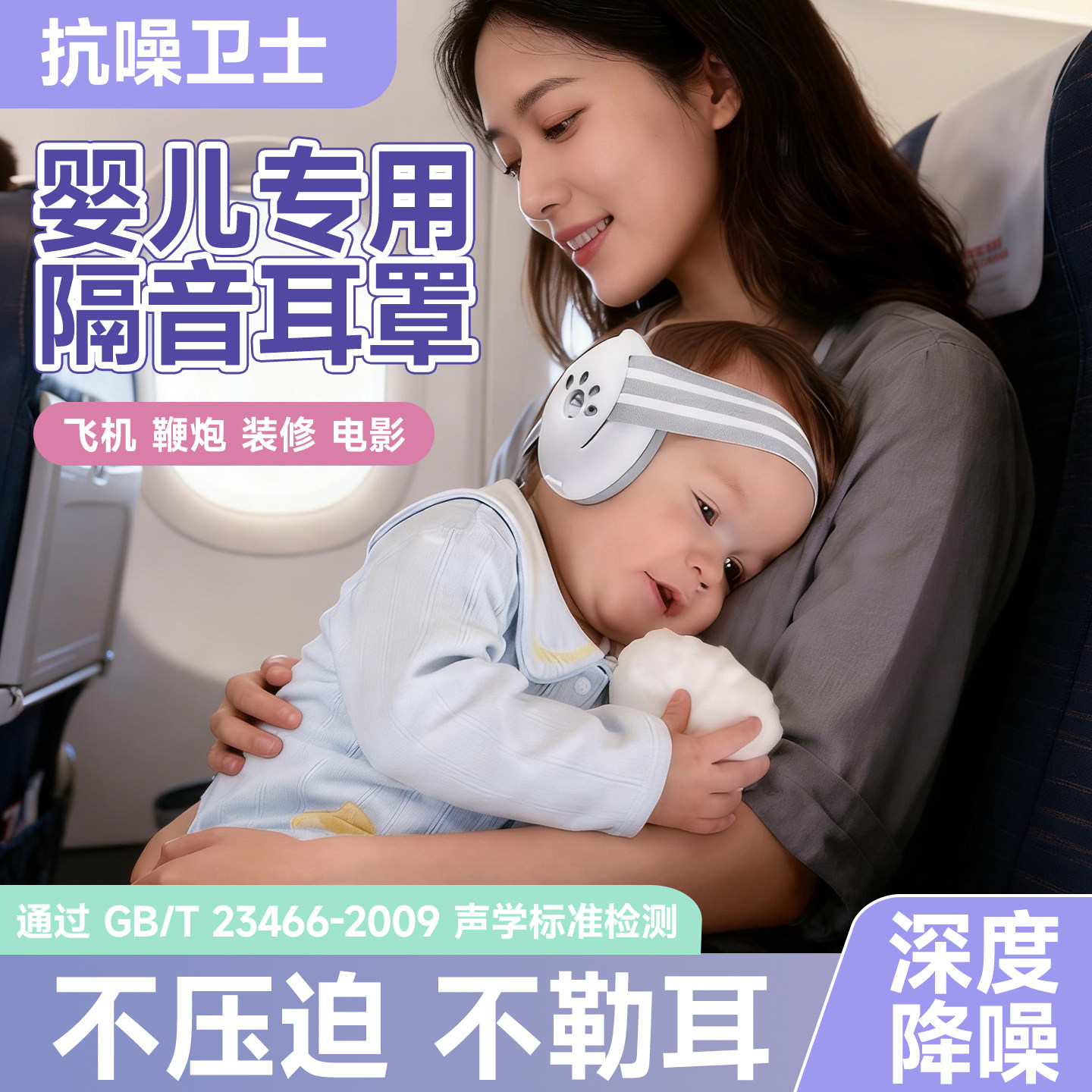 婴儿隔音耳罩坐飞机减压不伤耳儿童睡觉专用新生宝宝烟花降噪耳机
