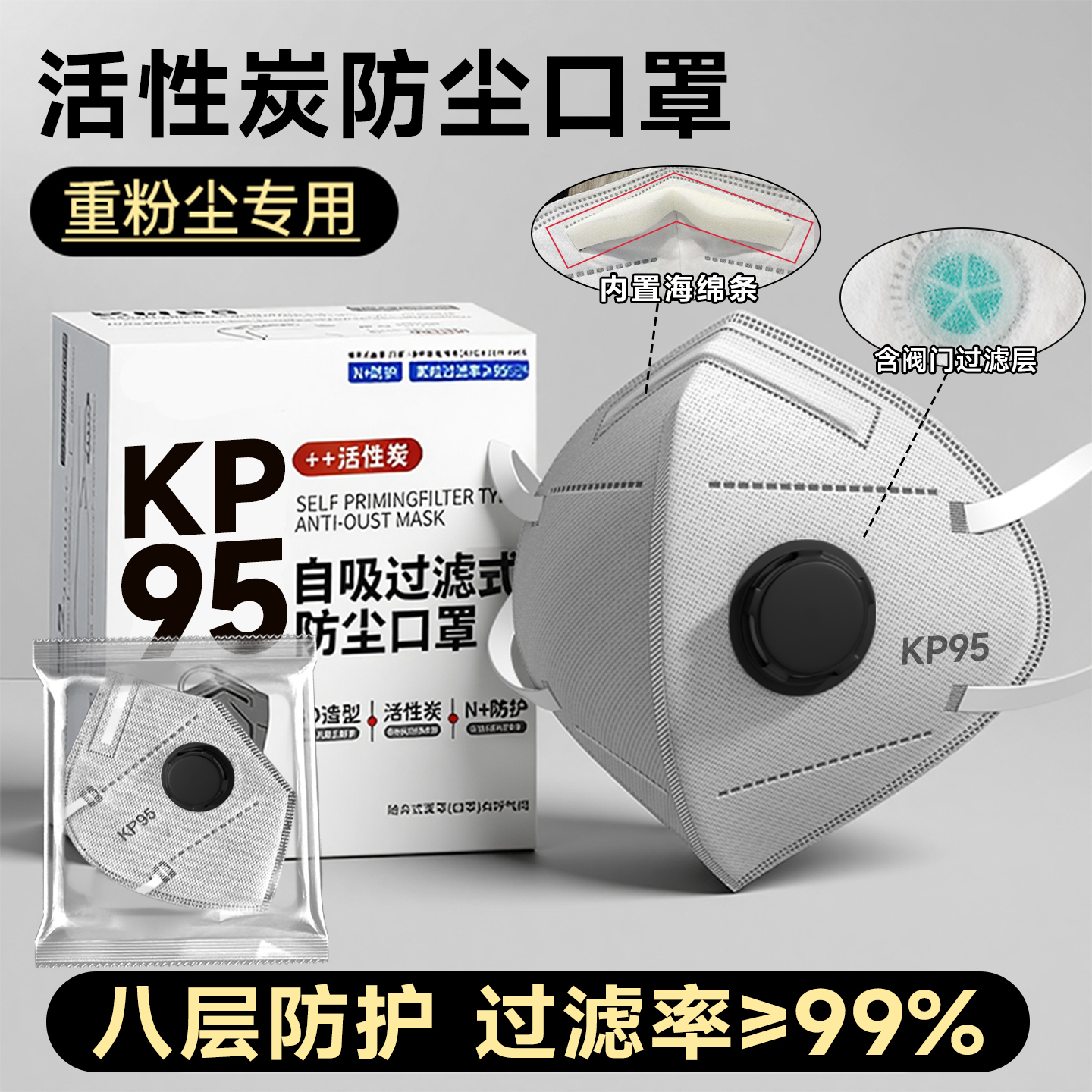 kp95口罩活性炭n95防工业粉尘灰