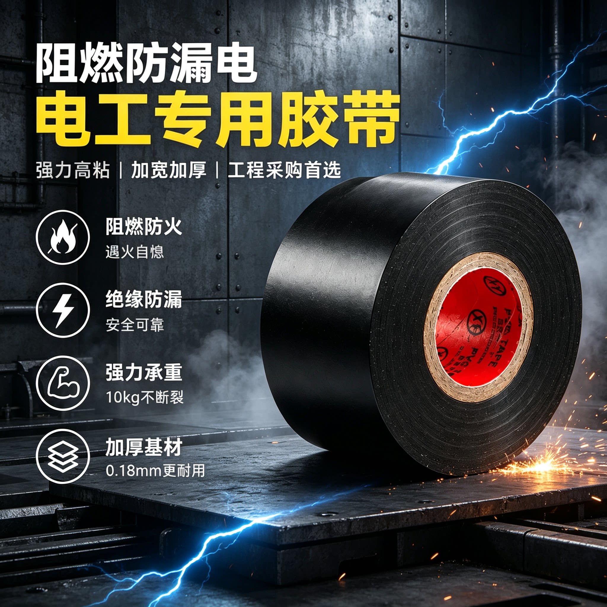 高压绝缘胶带电工强力胶带耐高温pvc电气防水电胶布黑色加宽30米