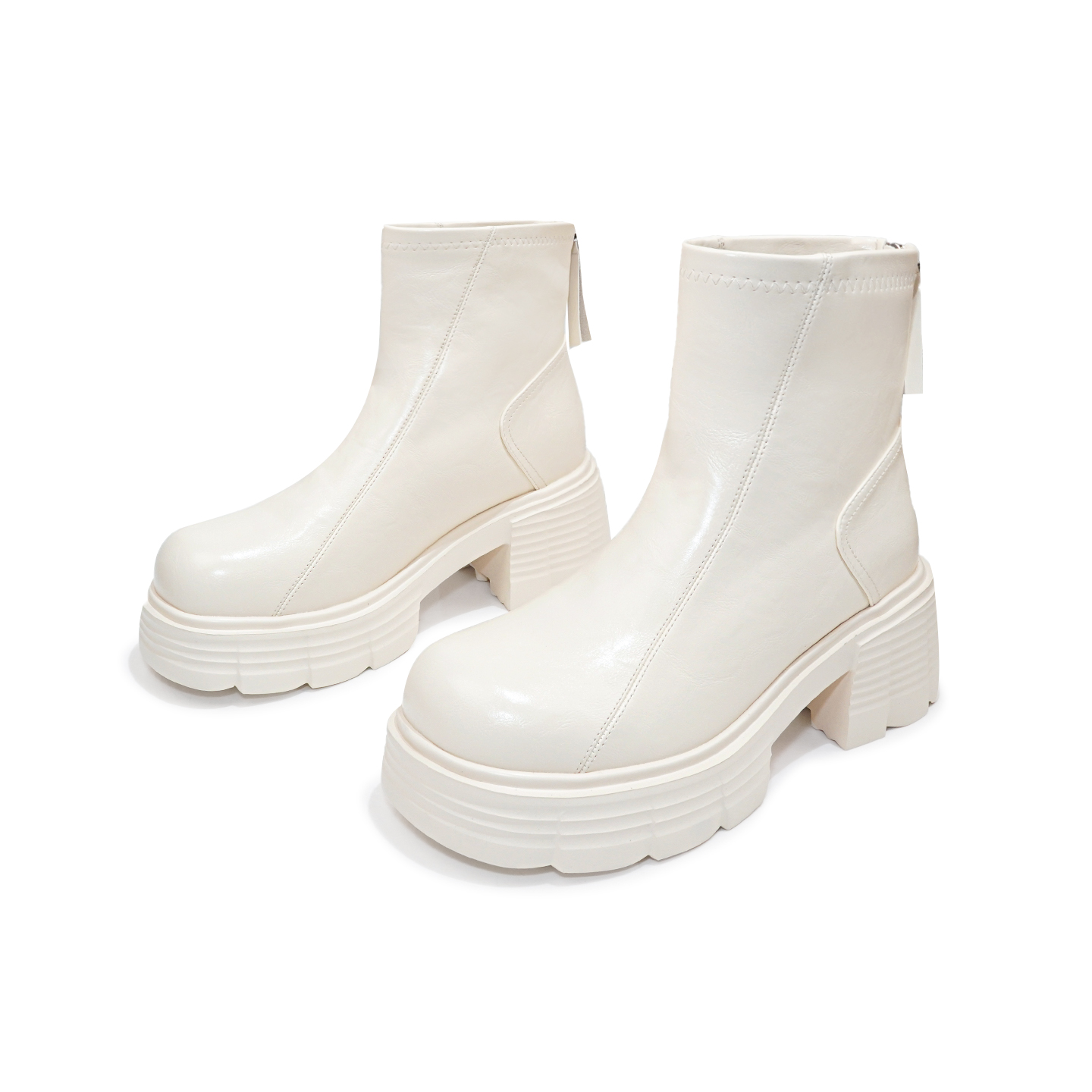 【瘦瘦靴】粗跟厚底增高短靴~显瘦后拉链靴子~超轻便