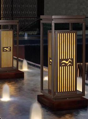 新中式草坪灯防雨柱头灯家用庭院灯花园别墅中式云石风灯落地灯