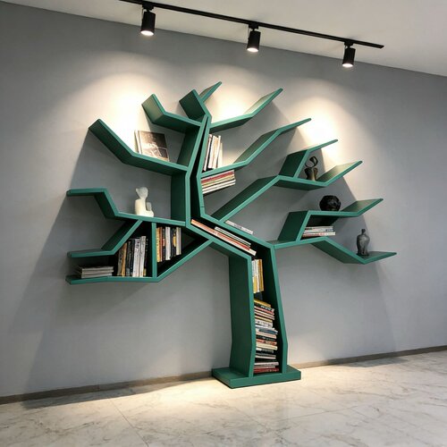 简约实木树形书架办公室客厅创意收纳置物架落地装饰架 背景装饰