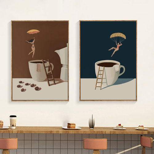 咖啡厅装饰画coffee咖啡店奶茶店餐厅甜品店墙壁挂画吧台摆画