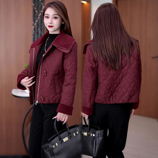 2025冬季新款安克拉红过年战袍小个子翻领棉服外套女棉衣显瘦百搭