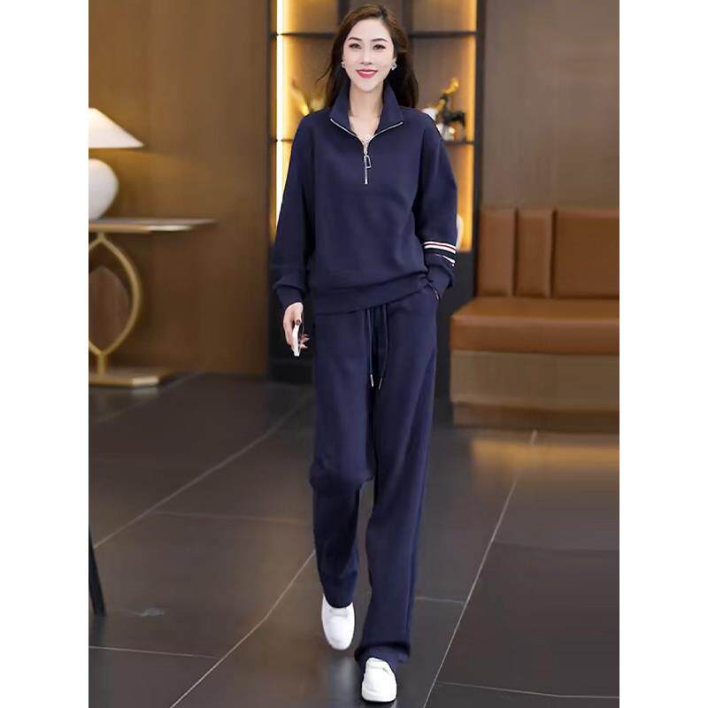 时尚休闲运动套装女2026春季新款设计感半拉链立领卫衣显瘦两件套