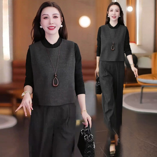 2025年秋冬季新款高级感时尚马甲套装女气质直筒阔腿裤三件套显瘦