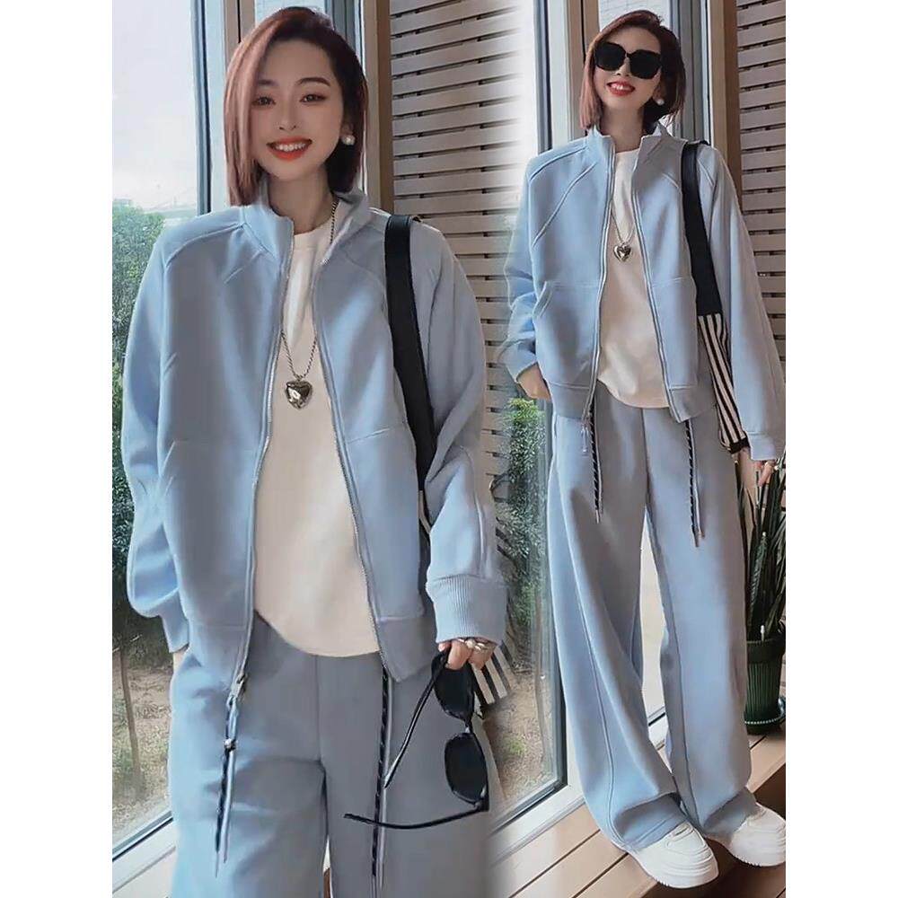 休闲运动套装女2026春季新款宽松显瘦开衫外套阔腿裤减龄两件套潮