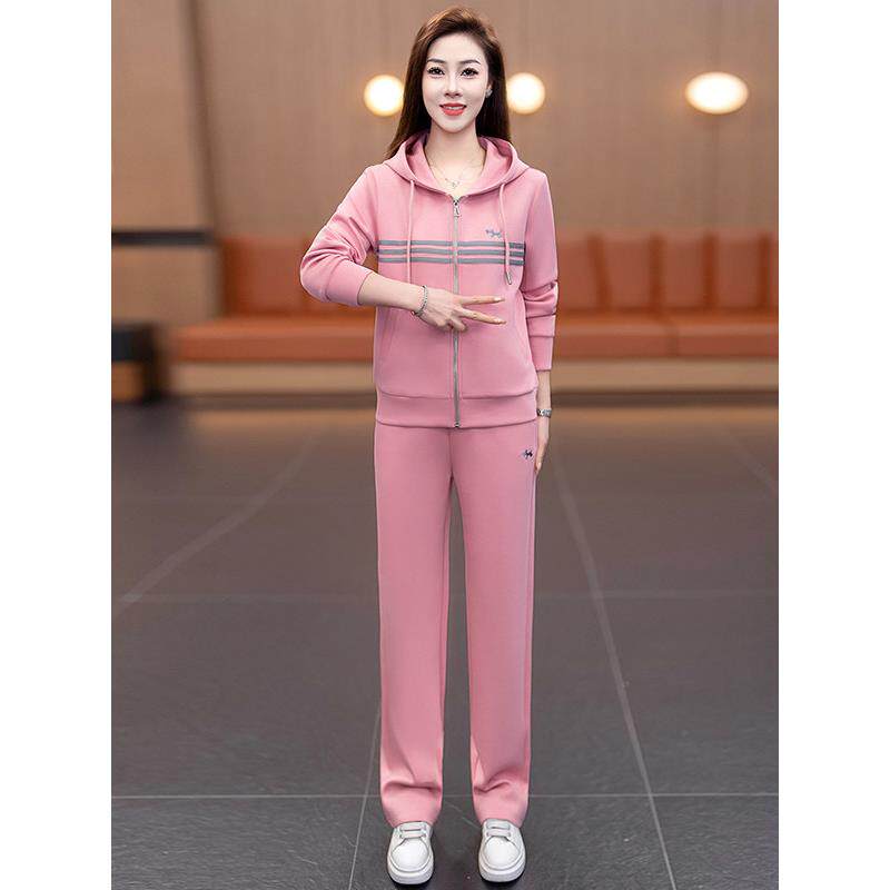 时尚设计感连帽卫衣运动套装女2026春秋新款刺绣显瘦休闲两件套潮