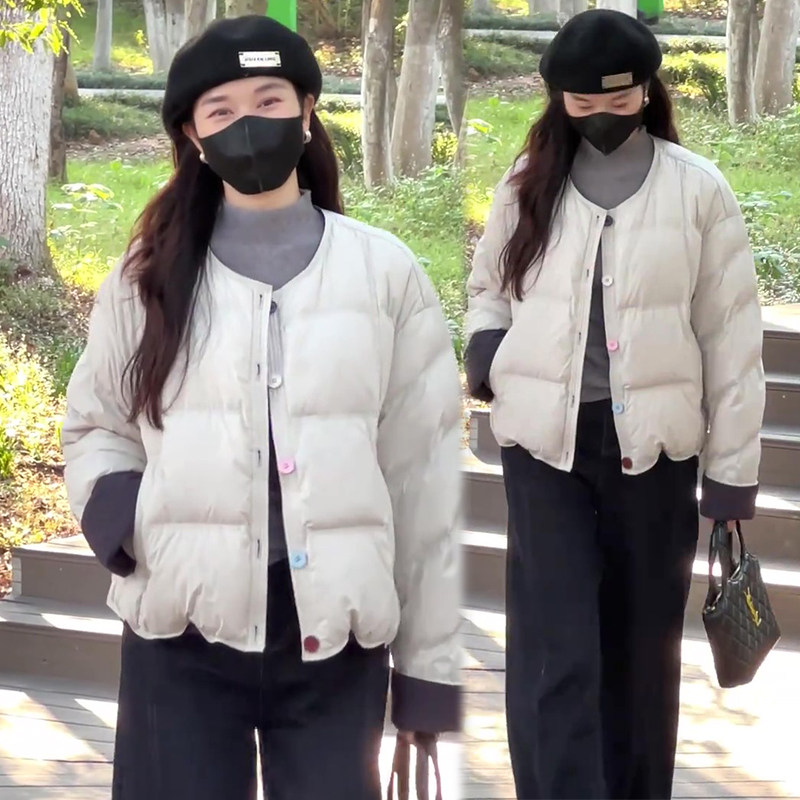 2025冬季新款韩系小个子短款棉服女百搭高级感彩色扣子棉衣外套潮