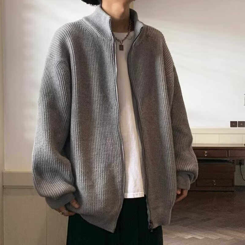大码针织开衫毛衣男春秋季宽松慵懒风高级感2024新款美式高街外套