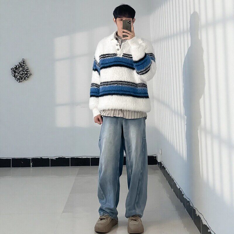 水貂绒马海毛毛衣男款冬季慵懒