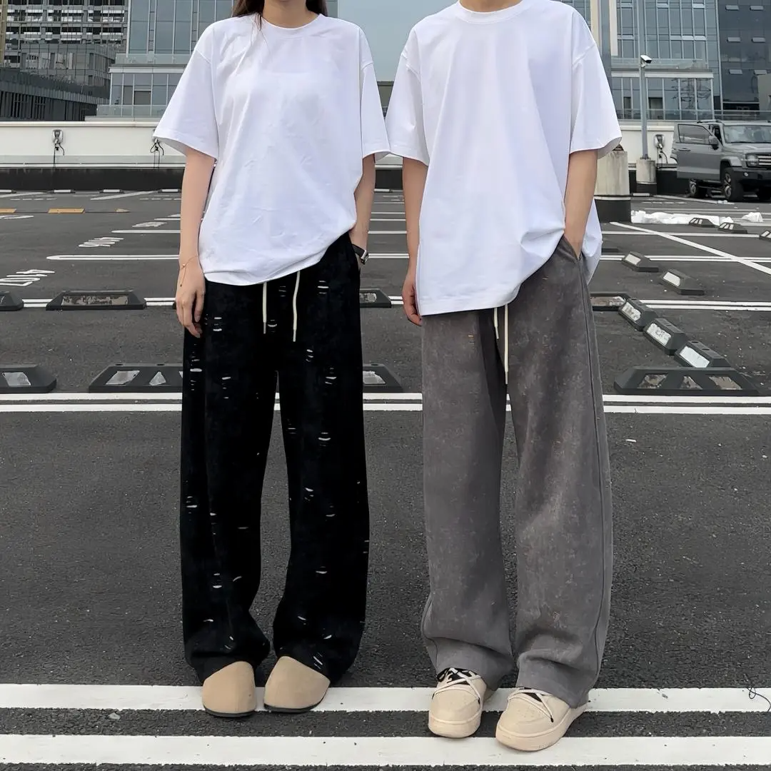 美式撞色割破弯刀卫裤男款直筒青少年秋季裤子宽松bf慵懒风运动裤
