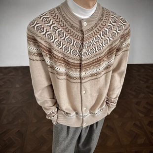 美式cleanfit费尔岛开衫毛衣男款秋季痞帅高级感氛围感针织衫外套