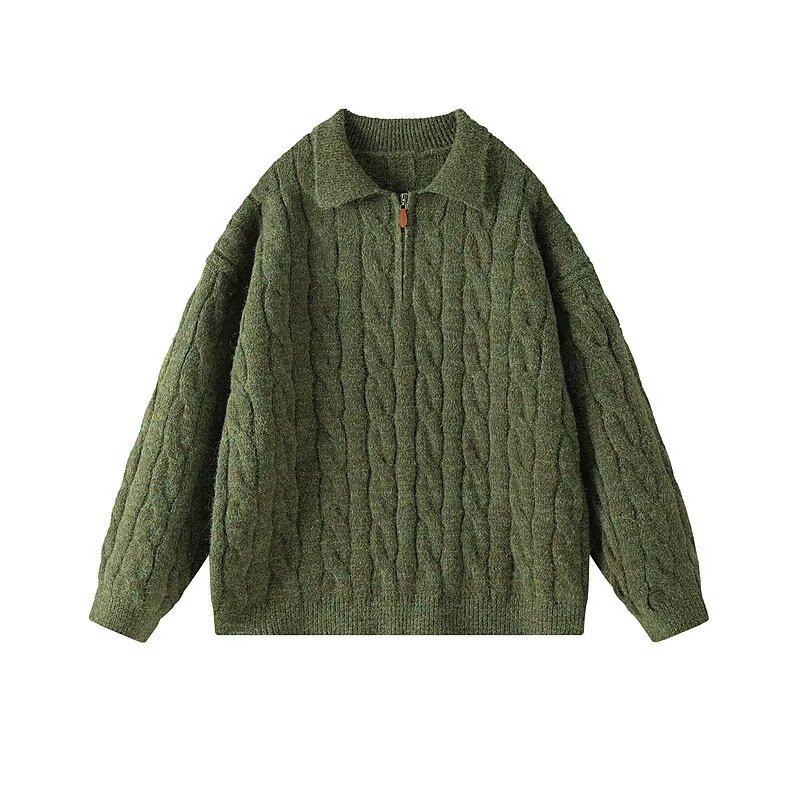 老钱风软糯针织衫男女秋冬高级感麻花毛衣内搭翻领扭花套头打底衫
