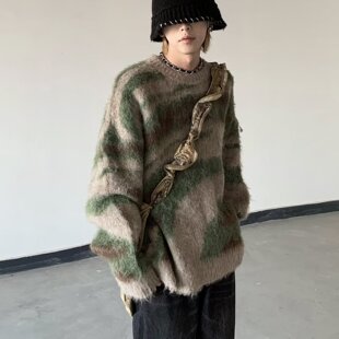 本命年红色羊毛秋冬加厚海马毛软糯斑马纹宽松慵懒针织衫毛衣男款