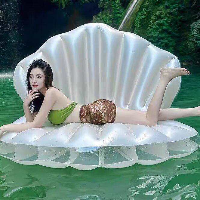 网红珍珠贝壳浮床水上充气躺椅坐骑浮排游泳圈户外景区婚庆拍摄