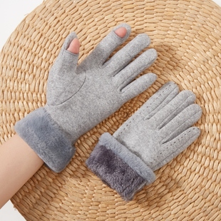 东北手套女士冬季加绒加厚保暖防寒骑行漏二指翻盖可触屏冬天露指
