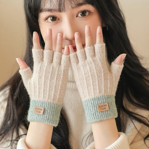 半指手套女秋冬季保暖针织毛线