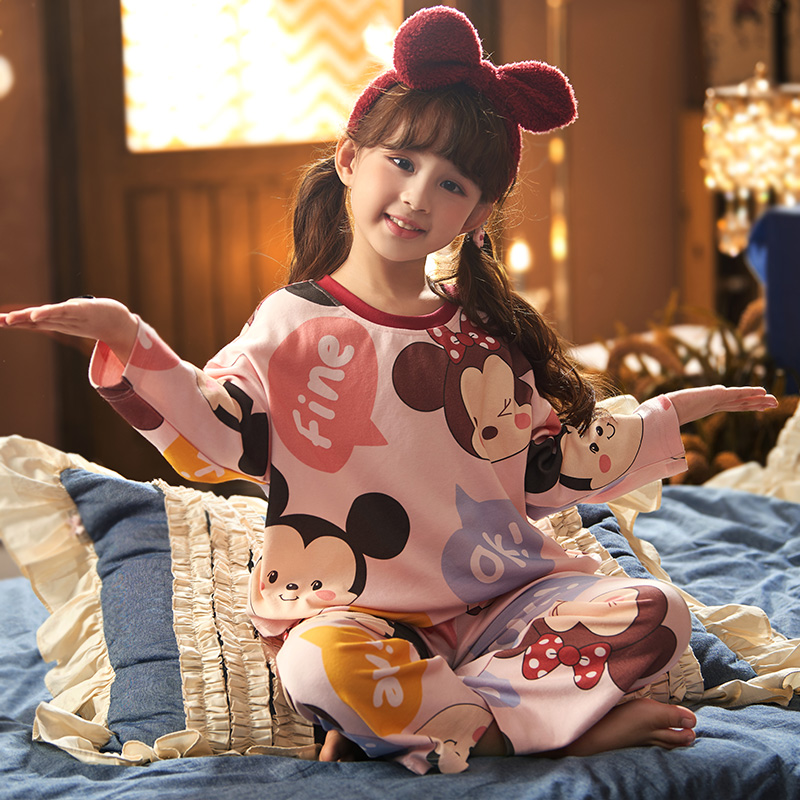 女童睡衣长袖春秋季纯棉儿童中大童公主小女孩13岁秋冬家居服套.
